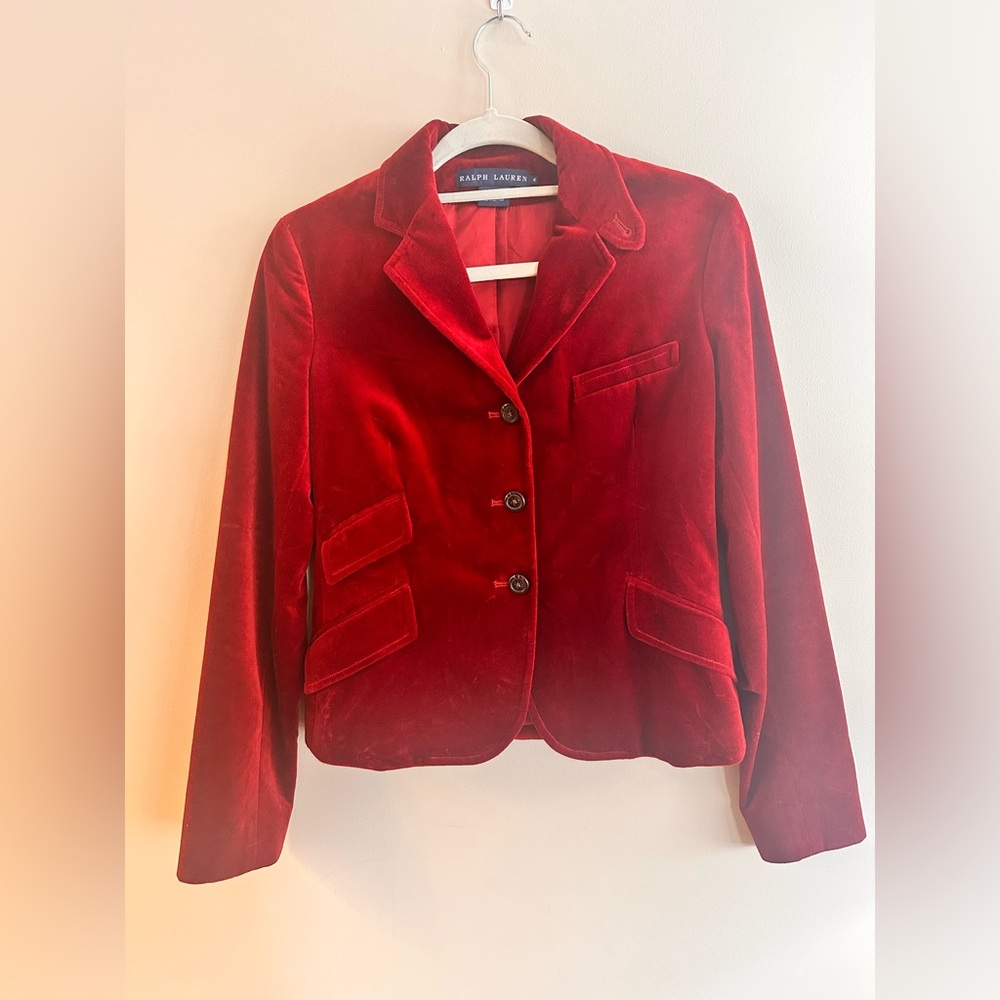 Ralph Lauren Women’s Velvet Blazer | Size 4 | Deep Red Cotton Velvet Classic